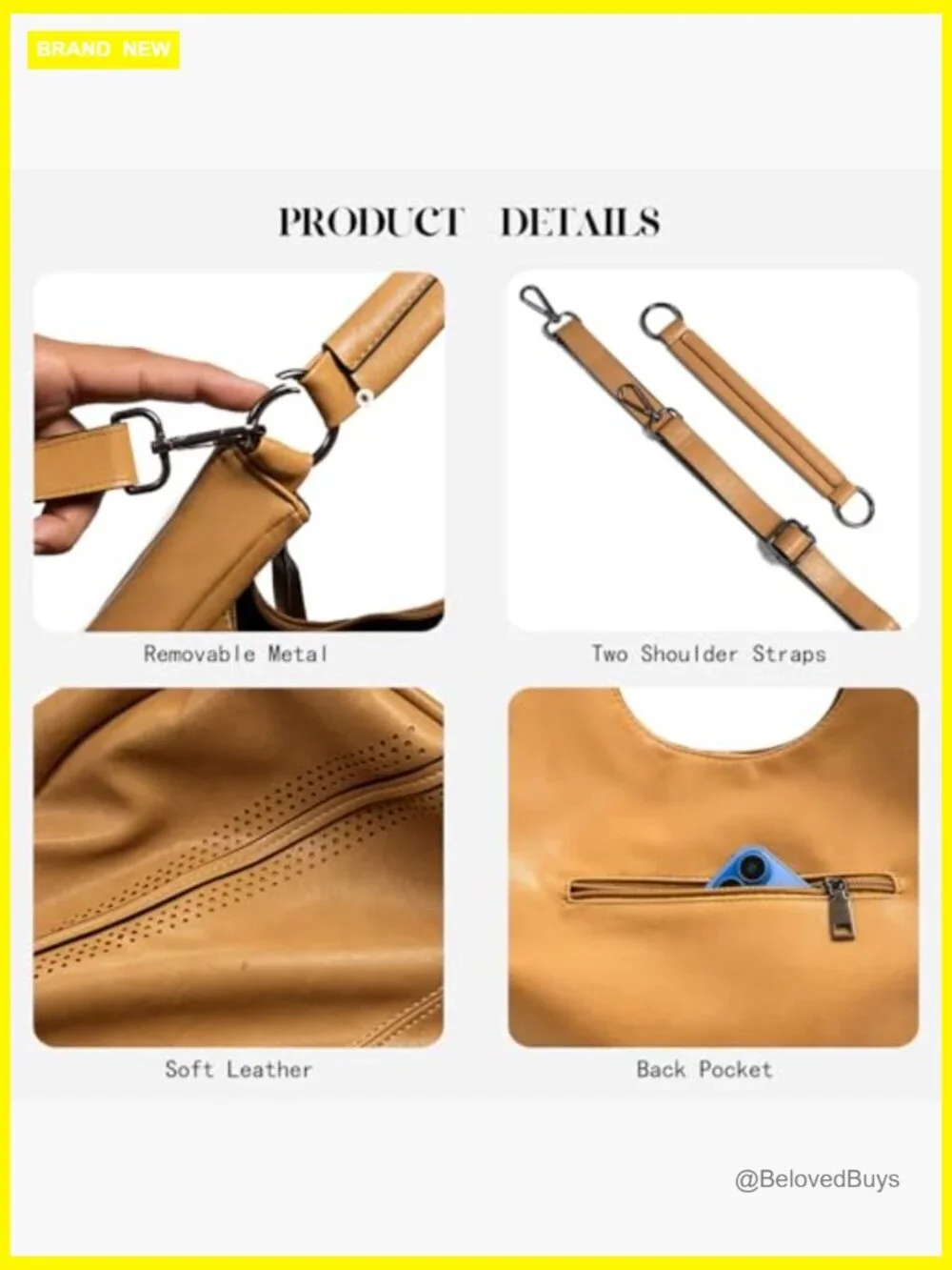 Hobo Shoulder Bag Soft Leather Tote Purse with Adjustable Crossbody Strap